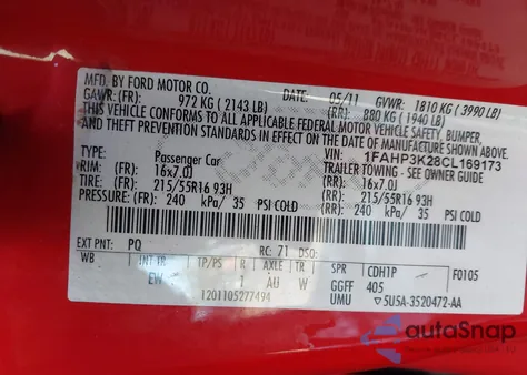 2012 Ford Focus Se from USA, damaged, VIN 1FAHP3K28CL169173